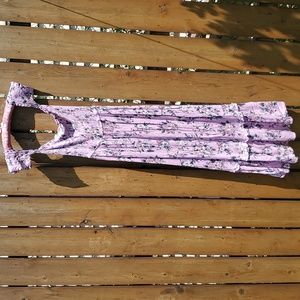 Lavender rose printed off the shoulder smocked midi dress